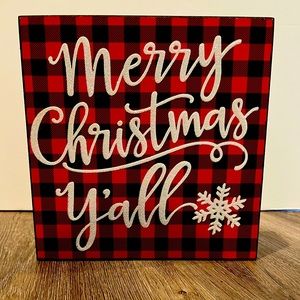 Cute Buffalo Plaid “Merry Christmas Y’all” Wooden Sign-NWT